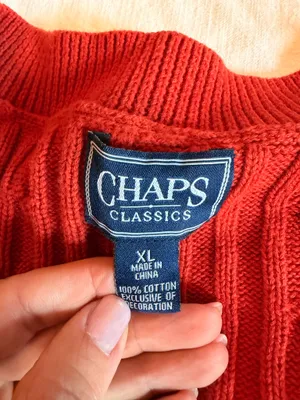 Vintage Chaps Classics Rust Red Cable Knit V Neck Sweater 100% Cotton XL thumbnail 3