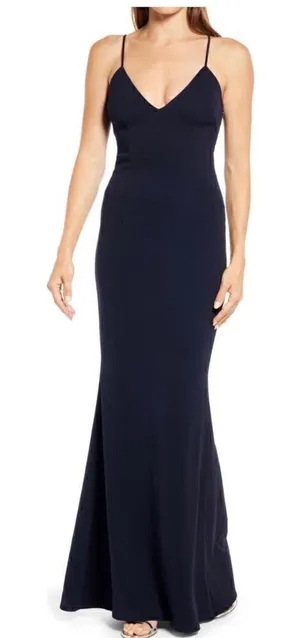 KATIE MAY Sleeveless‎ Trumpet Gown Dress, Navy, Size Large, 12/14, NWT thumbnail 1