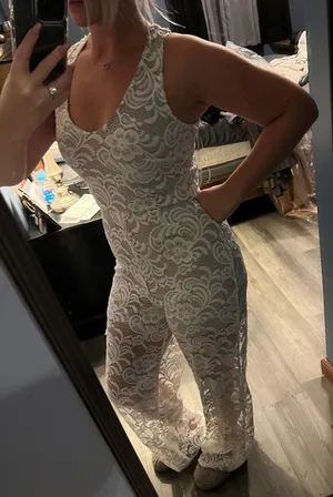 White Floral Lace Jumpsuit Romper thumbnail 1