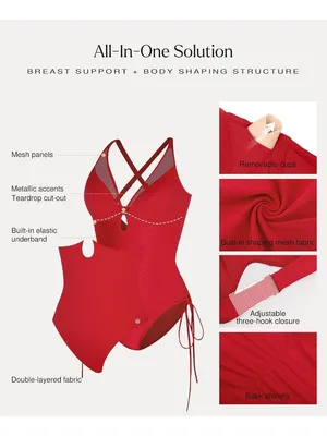 Popilush Tummy Control Swimsuit RED One Piece Shapewear Bathing Suit X-LARGE thumbnail 4