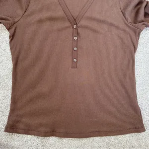 Old Navy Women’s Fitted Long-Sleeve Rib-Knit Henley Top Shirt in Espresso Bark L thumbnail 7