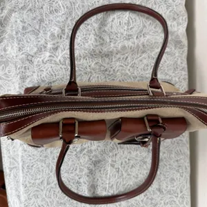 Dooney & Bourke Double Pocket Tote Tan Monogram Brown Leather HandBag Classic thumbnail 4