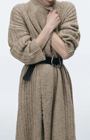 ZARA Tan Ribbed Knit Long Coat Cardigan Jacket thumbnail 7