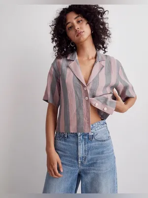 Madewell 100% Linen Resort Shirt in Springy Stripe Size Small thumbnail 4