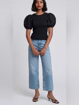 Art Class Black smocked eyelet puff sleeve milk maid Top cottagecore coquette thumbnail 3