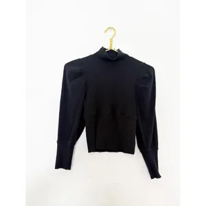 Free People Lala Top in Black Size Small Ribbed Puff Sleeve Cropped Minimalist thumbnail 4
