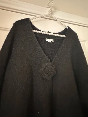 HYFVE Black Fuzzy Rosette Oversized Poncho Cardigan thumbnail 2