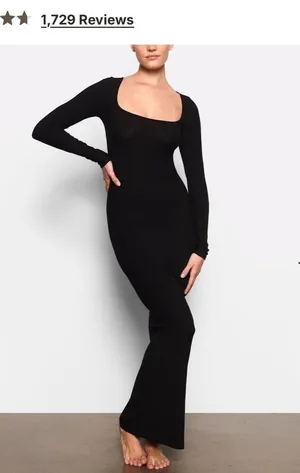 Skims Soft Lounge Long Sleeve Dress M Onyx Black thumbnail 6