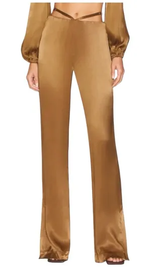 ASTR The Label Amiah Bronze Satin Strappy Wide Leg Pants M NWOT thumbnail 1