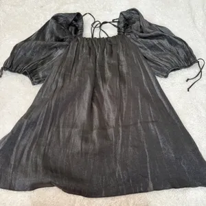Free People Womens Grey Metallic Mara Puff Sleeve Dress S Emo Grunge Festival thumbnail 1