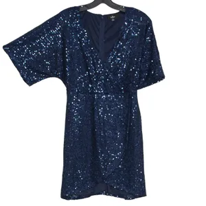 Lulus Dress Faux Wrap Sequin Hoco Party Cocktail Glam Going Out Mini Navy Small thumbnail 6