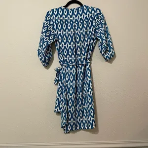 Maeve Blue Ikat Print 3/4 Sleeve Mini Shirt Dress Womens XS Belted Boho Anthro thumbnail 9