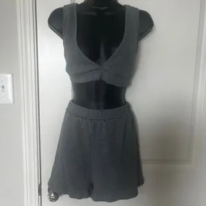 Women's Gray‎ Ribbed Knit 2 Piece Lounge Set 2XL Gray Size XXL thumbnail 2