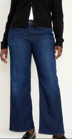 Old Navy WOW Wide Leg Jeans Womens 12 High Rise Dark Blue Denim Stretch Boho thumbnail 1