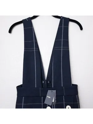 NWT Maje Jola Checked Pinafore Plaid Dress 36 Marine S Overalls Tartan Button thumbnail 7