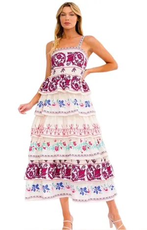 Halfheart Tiered Ruffle Maxi Dress Medium NWOT Pink thumbnail 1