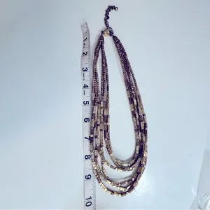 Chico’s Multi-Strand Hammered Brass Bead Bib Necklace‎ thumbnail 5