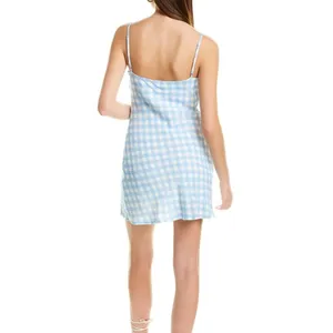 Charlie Holiday Kenzie Blue Gingham Cowl Neck Bias Cut Strappy Summer Mini Dress thumbnail 5