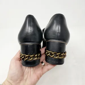 [Kurt Geiger London] Black Raquel Block Heel Leather Loafers Chain Sz 39 US 8.5 thumbnail 7