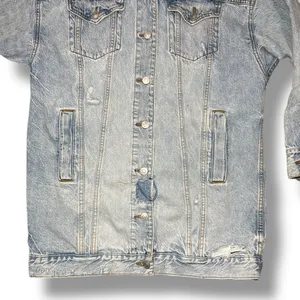 American Eagle‎ Denim Jacket Sz Small Trucker Type III 3 Ripped Distressing Long thumbnail 3