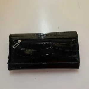 Guess Black Croc-Embossed Wallet with Silver Logo Clasp – 7” Width thumbnail 3