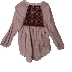 Free People Crochet Lace Back Top Pintuck Pleat Tunic Womens S Burgundy BOHO thumbnail 6