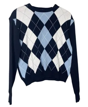 Brandy Melville Blue White Argyle Bernadette‎ Sweater Preppy Y2K Academia 90s thumbnail 1