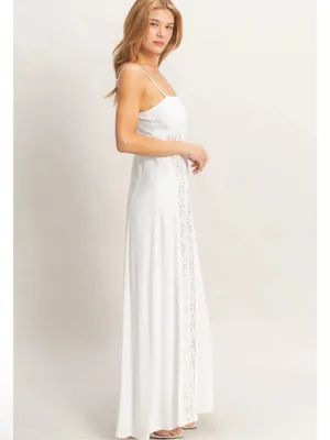 NEW HYFVE White Linen Blend Lace Panel Maxi Dress – Large thumbnail 2