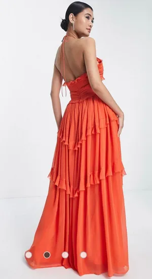 ASOS NWT DESIGN halter neck key hole detail tiered maxi dress in orange thumbnail 3