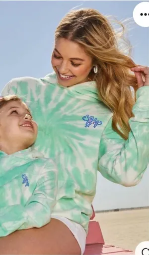 Roller Rabbit Tie Dye Hoodie Mint‎ Green Monkey Embroidered Pullover Size XS thumbnail 1