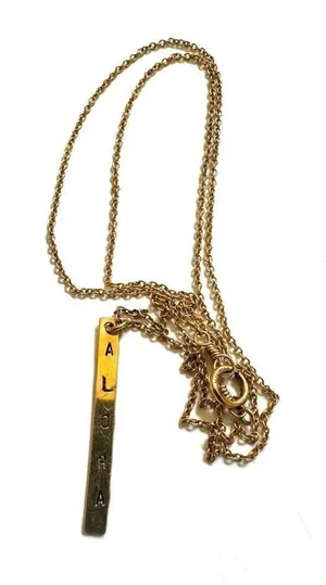 Gold tone aloha bar pendant necklace thumbnail 1