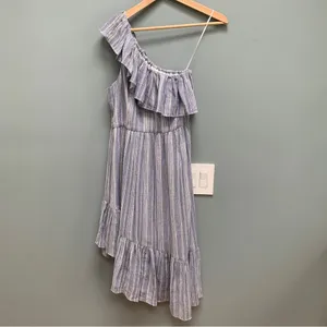 LoveShackFancy Pamela Midi Dress Asymmetrical One Shoulder Blue M thumbnail 3