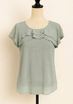 Ann Taylor LOFT Women’s Size S Semi-Sheer Ruffle Blouse Short Sleeve Top thumbnail 1