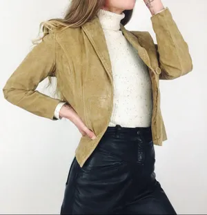 Vintage Genuine Suede Jacket in Tan | Size S thumbnail 4
