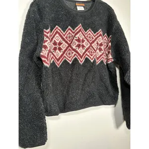VIntage‎ Palmetto's Fleece Pullover Black Fair Isle Geometric Made in USA Large thumbnail 3