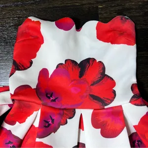 ASOS Design Scallop White and Red Poppy Floral Print Midi Skater Dress thumbnail 3