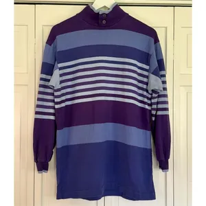 L.L. Bean vintage purple striped rugby tunic pullover sml thumbnail 3