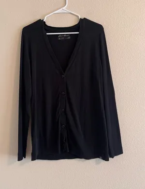 Eddie Bauer Black V-Neck Button Front Cardigan thumbnail 1