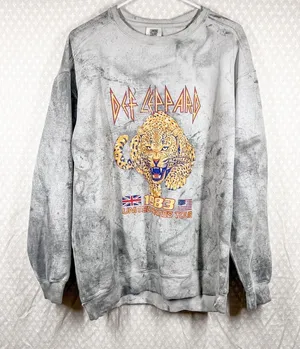 Comfort‎ Colors Grey Acid Wash Def Leppard Graphic Print Sweatshirt thumbnail 1