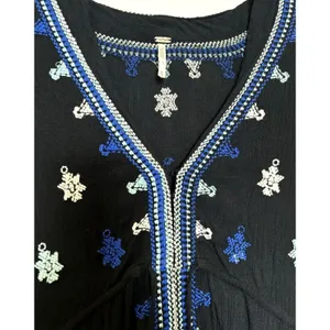 Womens Free People Whimsigoth Embroidered Dress Tunic V-Neck Snowflakes Size M thumbnail 2