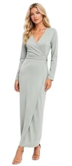 NWT KITTENISH Faye Crossover Wrap Sage Green Maxi Dress Sz S thumbnail 1