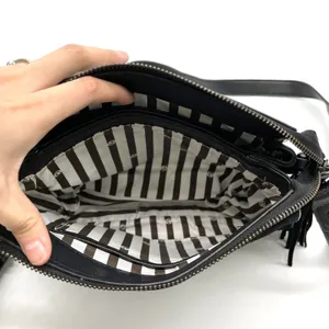 La Diva Crossbody Bag Black Suede Leather Tassel Minimalist Indie Urban‎ Edgy thumbnail 10