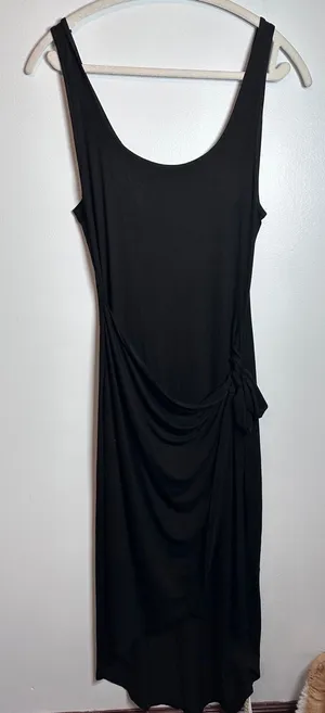 LBD ChicMe Black Sleeveless Wrap Front Side Tie Midi Dress Medium T1ODF2276 thumbnail 1