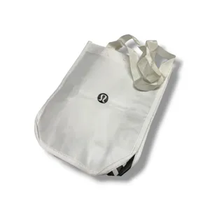 Lululemon Small Reusable Tote Bag White Black Snap Closure Shopping Gym Carryall thumbnail 3