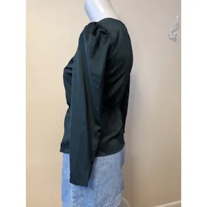 J.Crew Womens Long Sleeve V-Neck Button-Up Peplum Blouse Size 2 Deep Green thumbnail 11