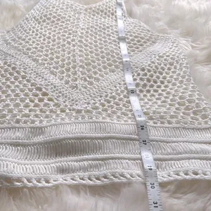 White Bohemian Crochet Knit Sheer Beach Cotton Cover Up Shirt Dress S M … thumbnail 4