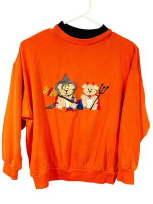 Vintage Basic Editions Halloween Sweatshirt Teddy Bear Witch Devil Womens Medium Orange thumbnail 1