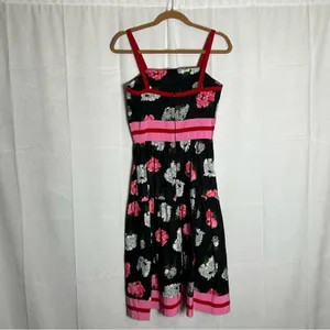 Vintage 60’s 70’s Posy Floral Print‎ Black White Pink Red A Line Midi Dress thumbnail 2