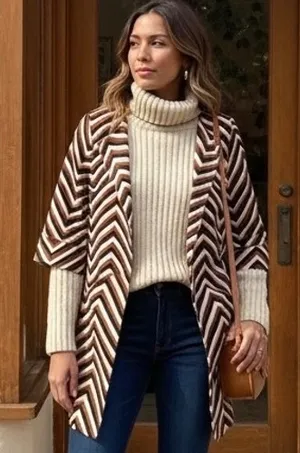 Anthropologie Eva Franco Chevron Retro Car Coat Open Blazer Jacket thumbnail 1