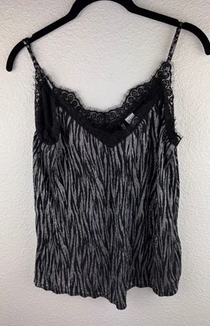 H&M Metallic Lace Cami Top 6 Black Silver Shimmer Glam Dark Fairy Y2K‎ Baddie thumbnail 1